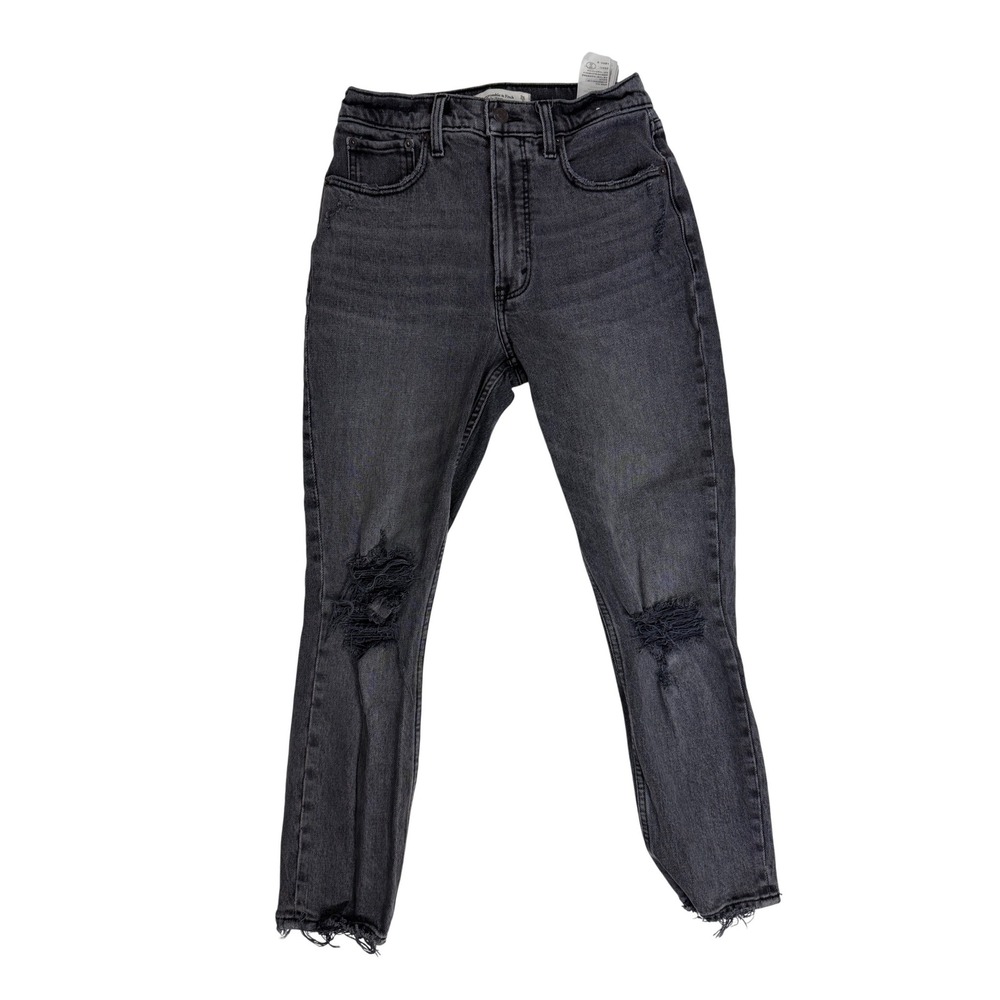 Abercrombie & Fitch The Skinny High Rise Jeans Black Distressed 26 2S Frayed Hem